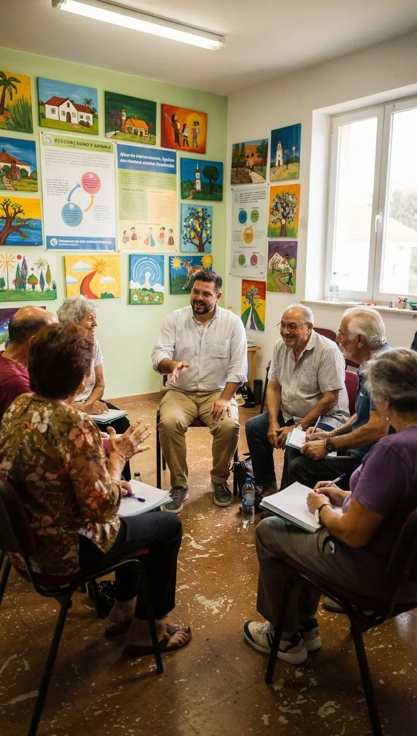 Imagem de grupo em workshop de coaching sobre valores pessoais.